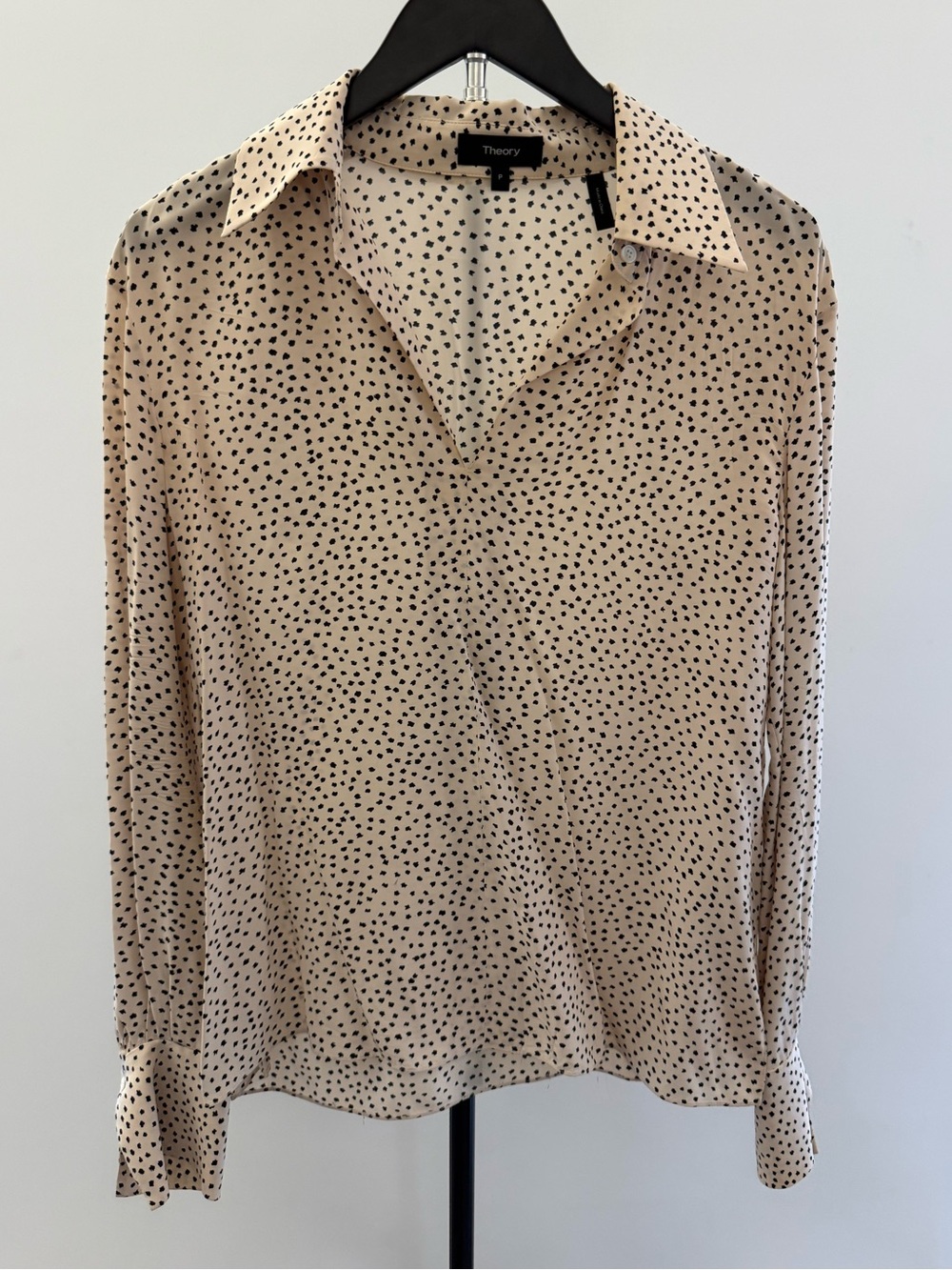 Theory Slit Collar Pullover Blouse in Petal Dot Print